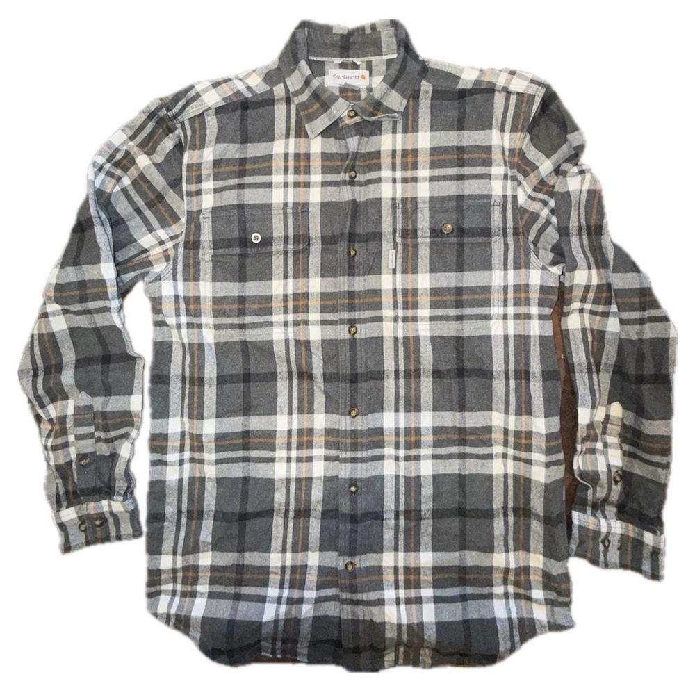 Plaid Gray and White Men's Carhartt Long Sleeve Shirt 100% Cotton Size Large